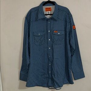 Wrangler flame-resistant long-sleeve western snap plaid work shirt 3xl tall